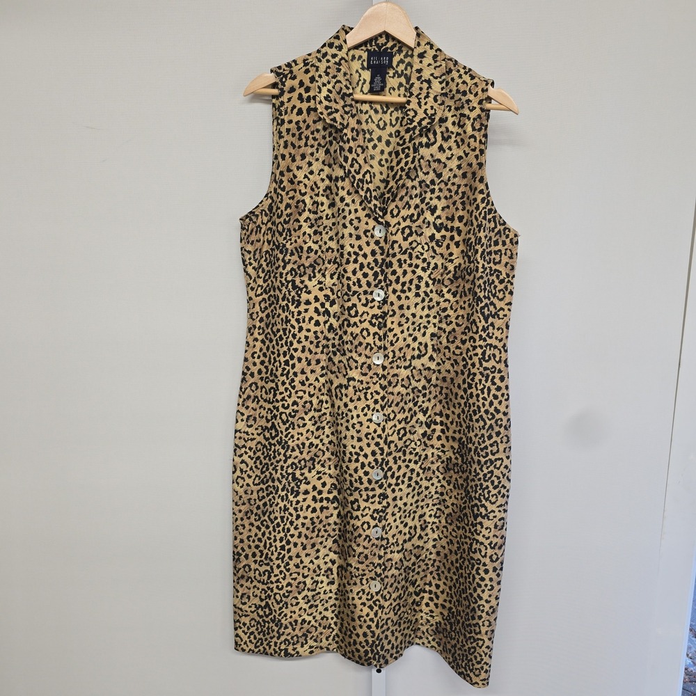 Hillard & Hanson Vintage 100% Silk Leopard Print Sleeveless Button Down Dress 12